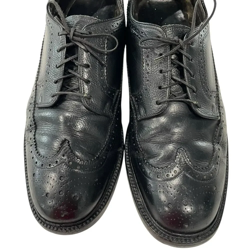 Hanover Black Wingtip Shoes Men 8.5 Leather Dress Lace Up Oxfords Vintage READ